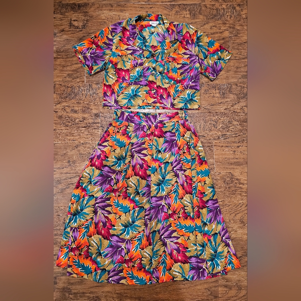 Leslie Fay Colorful Floral Two-Piece Set